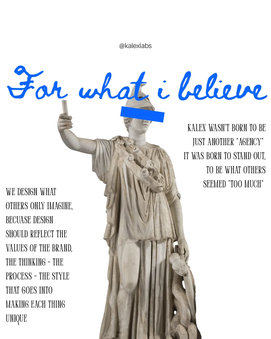 For what I believe, a classical statue with a blue bar over its eyes beside condensed type