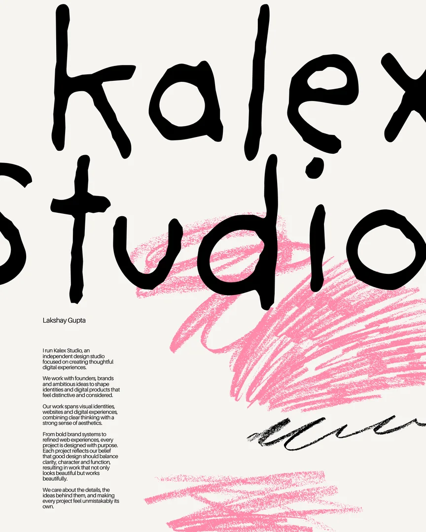 Kalex Studio in hand-drawn black lettering over a pink crayon scribble